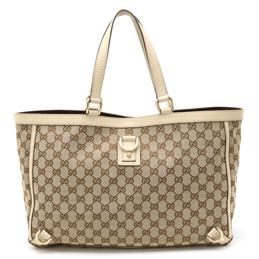 Gucci Abbey GG Canvas Tote Bag Leather Beige Brown Cream